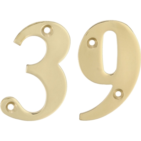 AMIG Huisnummer 39 - massief messing - 10cm - incl. bijpassende schroeven - gepolijst - goudkleur -