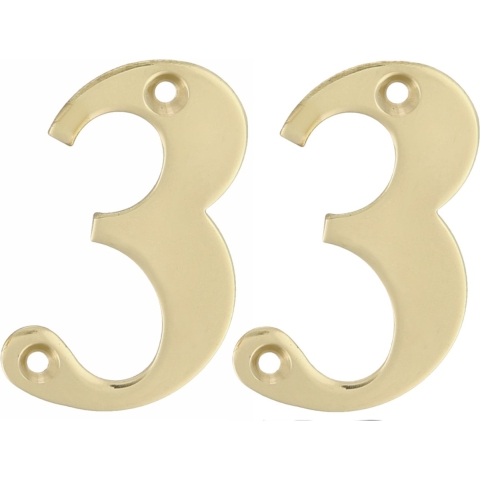 AMIG Huisnummer 33 - massief messing - 10cm - incl. bijpassende schroeven - gepolijst - goudkleu -