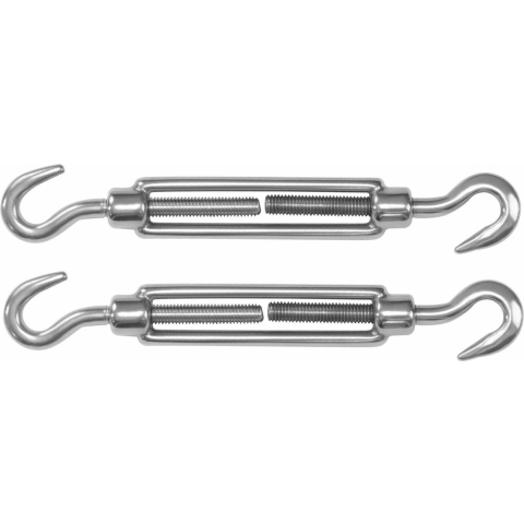 AMIG Spanschroeven/draadspanner met haak/haak - 2x - 11cm - 316L RVS - 200kg - M8 schroefdraad -