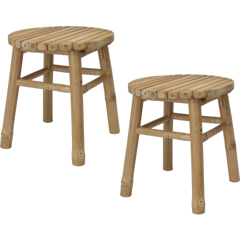 Krukje - 2x - plantentafel - bamboe hout - lichtbruin - D35 x H38 cm -
