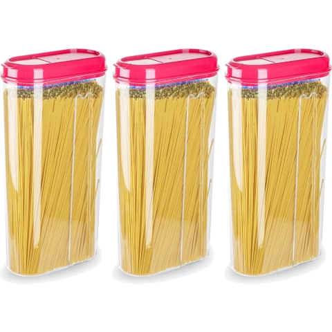 Voedselcontainer strooibus - 3x - roze - 2350 ml - kunststof - 15 x 8 x 30 cm - voorraadpot -