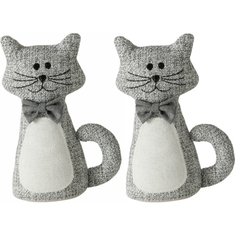 Deurstopper gewicht - 2x - dieren thema Katje - 1 kilo - grijs - polyester - 28 x 11 cm - open ogen -