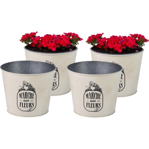 Plantenpot/bloempot voor buiten - 4x - zink - ivoorwit - D17 x H14 cm -