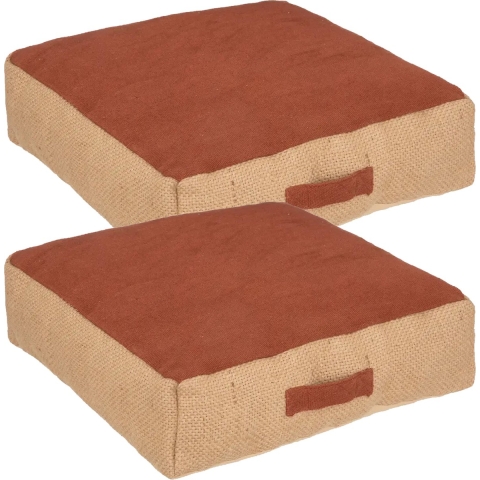 Atmosphera Vloerkussen Saigon - 2x - beige - jute/katoen - 48 x 48 x 14 cm - Extra dik grond zitkuss -