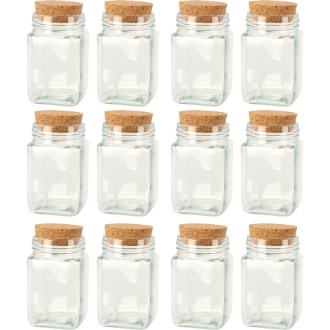 Glazen flesjes met kurk dop - set 12x - transparant - glas - 250 ml -