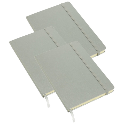 Schoolschrift/notitieboek - 5x - luxe versie - A5 - gelinieerd - harde kaft - zilver - Met sluitband -