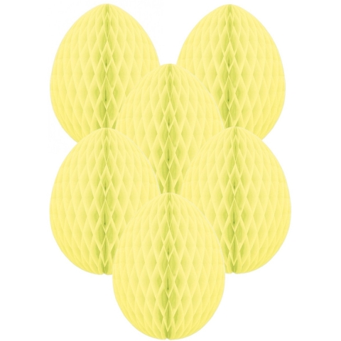 Paas decoratie ei van papier - 6x - lichtgeel - 10 cm - brandvertragend crepepapier - Pasen -