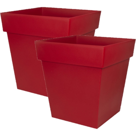 2x stuks bloempotten Toscane vierkant kunststof rood L39 x B39 x H39 cm -