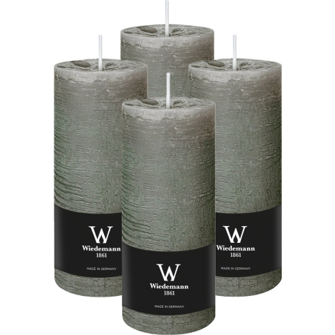Cilinderkaars/stompkaars - 4x - rustieke kaars - lichtgrijs - 7 x 16 cm - 66 branduren -