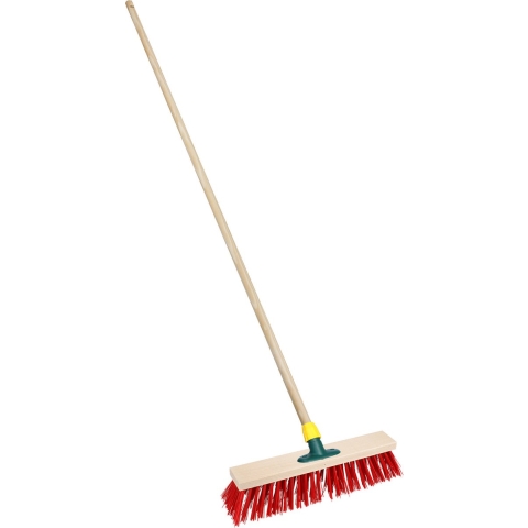 Straatbezem/buitenbezem - hout/kunststof - steel 140 cm - borstelkop 25 cm - rood - steelhouder -