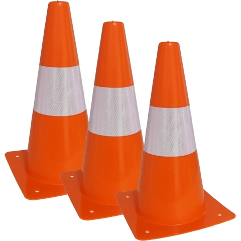 Sport/veiligheids pionnen - 6x stuks - oranje/wit - kunststof - 18 x 31 cm - spelen/training/afzette -