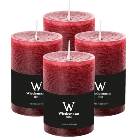 Cilinderkaars/stompkaars - 4x - rustieke kaars - bordeauxrood - 7 x 10 cm - 43 branduren -