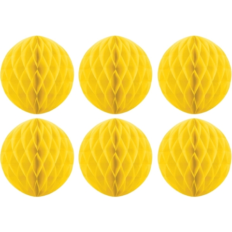 Papieren kerstballen - 6x - geel - 10 cm - kerstversiering -