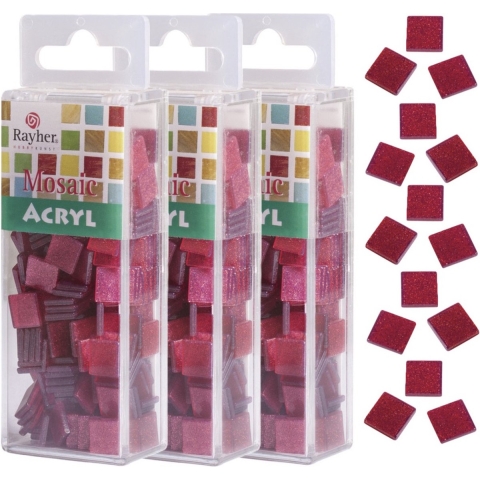 Rayher Mozaiek steentjes/tegeltjes - 615x stuks - rood - 1 cm - kunststof -