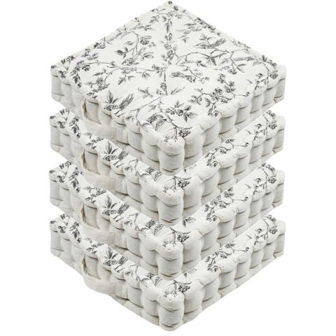 Stof Textile Vloerkussen Leaves - 4x - wit/grijs - katoen/polyester - 45 x 45 x 10 cm - Extra dik -