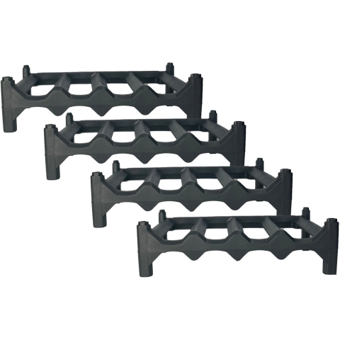 Wijnrek/flessenrek - 4x - stapelbaar - zwart - kunststof - 4 flessen per laag - 41 x 22 x 11.5 cm -