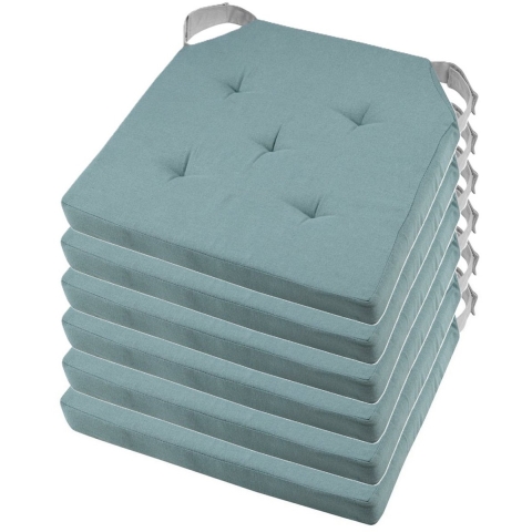 Stof Textile stoelkussen DUO - 6x - jade groen - 38 x 38 x 4 cm - klittenband sluiting -