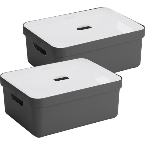 Sunware opbergbox met deksel - 2x - Sigma Home - kunststof - 24 liter - antraciet - opberg dozen -
