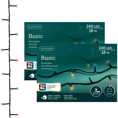 Kerstverlichting - 2x - 240 led lampjes - gekleurd - 23 meter - buiten - lichtsnoer -