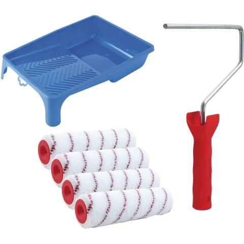 Sorex Verfrollers schilderen set - met beugel en verfbak - 4x anti spat rollers - breedte 25 cm -