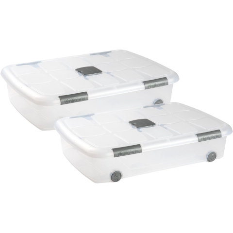 Plasticforte Opslagbak/box met deksel - 2x - 41L - 73 x 55 x 16 cm - transparant - met wielen -