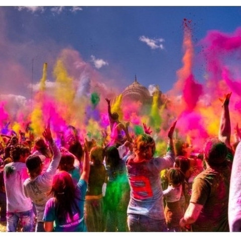 Holi poeder pakket 9 stuks rood groen en geel -