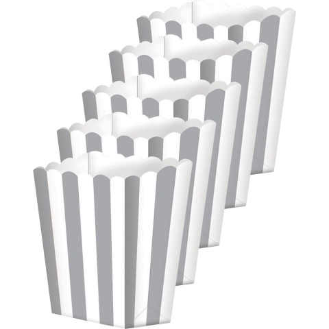 Popcorn/snoep bakjes - 30x - zilver gestreept - karton - 6 x 13 x 4 cm - feest uitdeel bakjes -