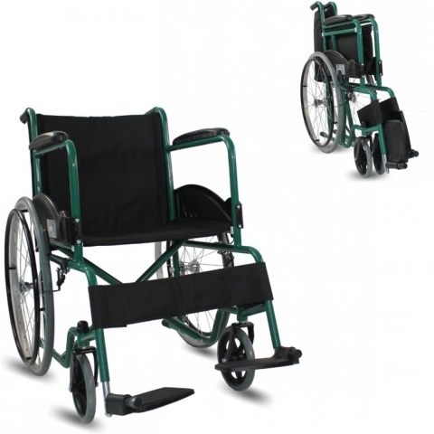 Mobiclinic Alcazaba - Rolstoel - Opvouwbare rolstoel - Afneembare rugleuning en voetensteun - Staal - Grote wielen - 46 cm - Groen