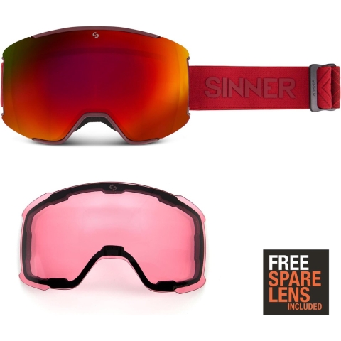 Sinner SNOWFLAKE skibril - Bordeaux Rood - incl 2 lenzen
