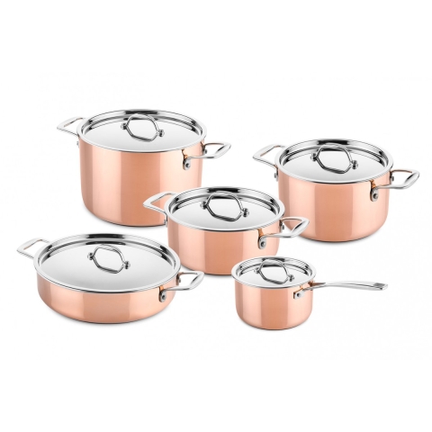 DUCQ Pannenset - Kookpan ø 20, 20, 24 cm & Steelpan ø 16 cm & Braadpan ø 28 cm + Deksels - Inductie - Koper - 5 Delig