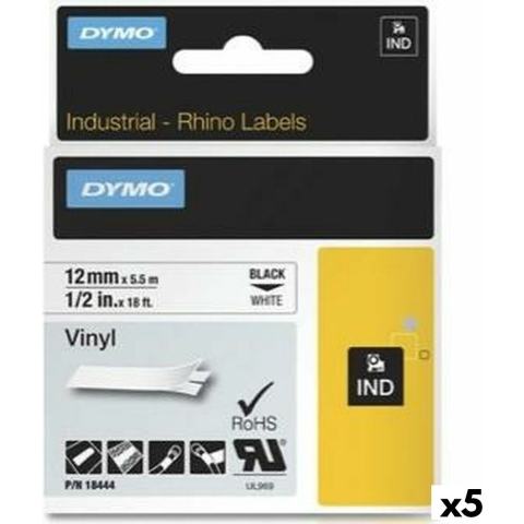 Gelamineerde Tape voor Labelmakers Rhino Dymo ID1-12 12 x 5,5 mm Zwart Wit Lijmen Zelfklevend (5...
