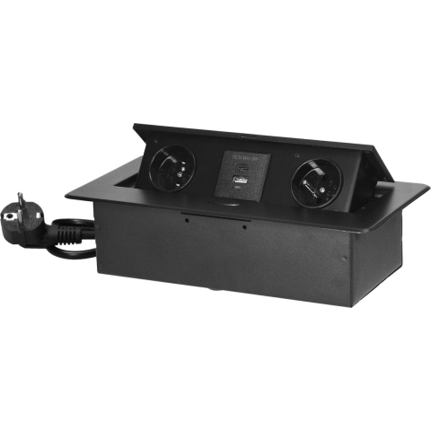 Bureau stekkerdoos met USB A&C - Pop up stekkerblok met 2 stopcontacten- Inbouw Verdeelstekker met RVS afwerking - Verdeeldoos met 1.5 meter kabel