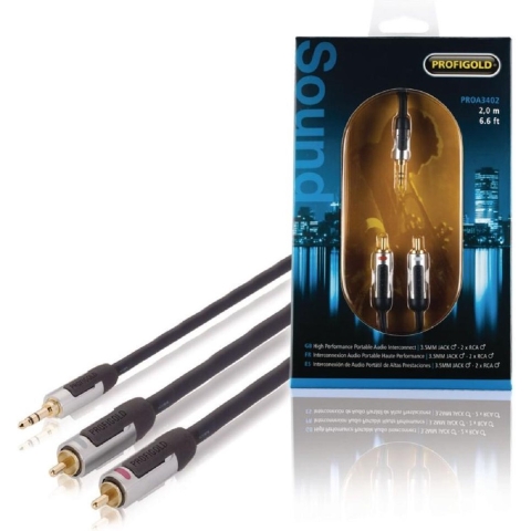 Stereo audiokabel 3.5mm male - 2x RCA Kabel