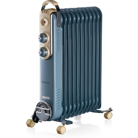 Vintage blauwe olieradiator 11-elementen Radiator