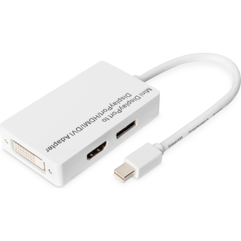Digitus DB-340509-002-W DisplayPort-kabel DVI / HDMI / DisplayPort Adapter DisplayPort-bus, HDMI-A-bus, DVI-D 24+1-polige bus 0.20 m Wit Afgeschermd (dubbel),