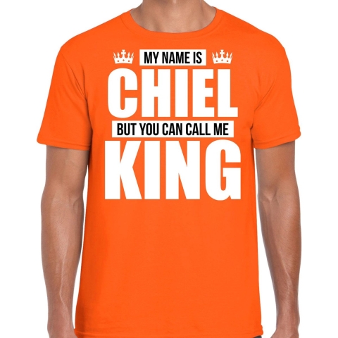 Naam cadeau t-shirt my name is Chiel - but you can call me King oranje voor heren S -