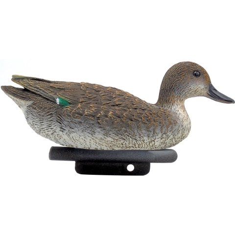 Tuin vijverdecoratie vogel/dierenbeeld Wintertaling eend - drijvend - kunststof - 14,5 x 29,5 cm -