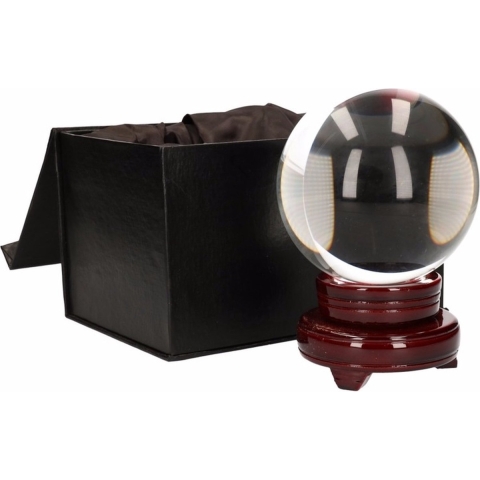 Glazen bol/kristallen bol - waarzeggers decoratie - 10 cm - op houten voet -