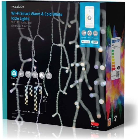 Nedis WIFILXC04W400 Smartlife Decoratieve Led IJspegel Wi-fi Warm Tot Koel Wit 400 Led's 8.00 M Android™ / Ios