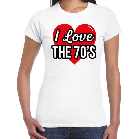 I love 70s verkleed t-shirt wit voor dames - 70s party verkleed outfit 2XL -