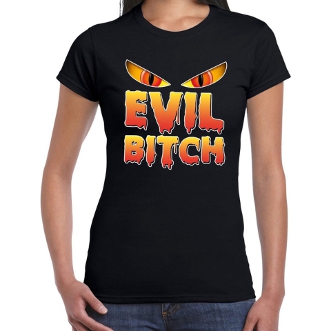 Halloween Evil Bitch verkleed t-shirt zwart voor dames XS -