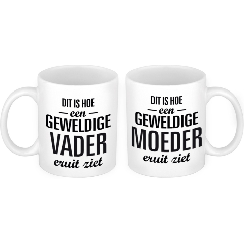 Dit is hoe een geweldige vader en moeder eruit ziet mok - Cadeau beker set voor Papa en Mama -