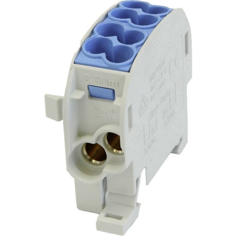 HoraeTec 080110-1-3 Hoofdleiding vertakkingsklem PA, Messing Grijs-wit (RAL 7035), Lichtblauw (RAL 5012) 1-polig 100 A 690 V Geleidertype: N