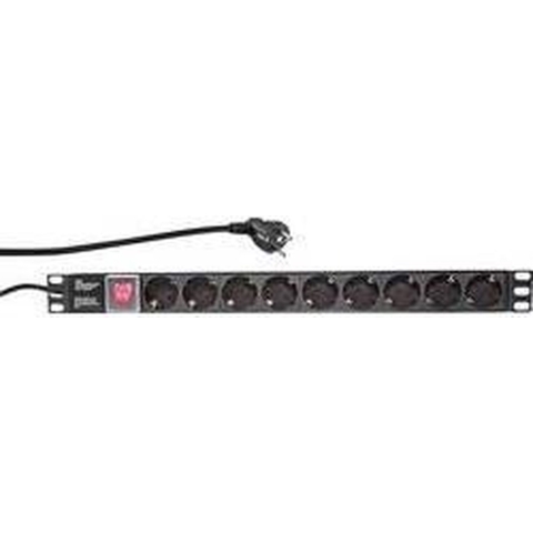 LogiLink PDU9C02 19 inch Stekkerdoos voor patchkast 1 HE Geaarde contactdoos Met schakelaar Zwart