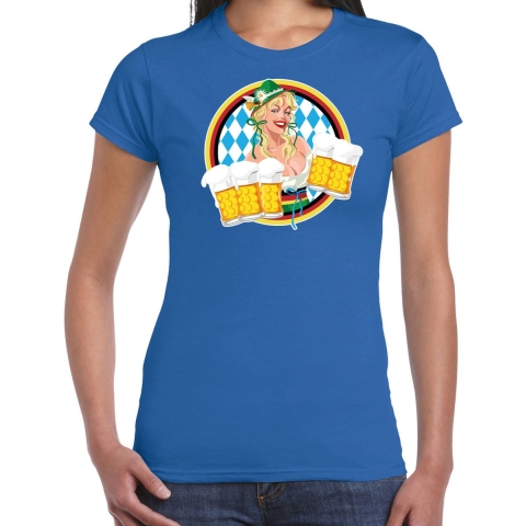 Oktoberfest verkleed t-shirt voor dames - Duits bierfeest kostuum/kleding - blauw M -