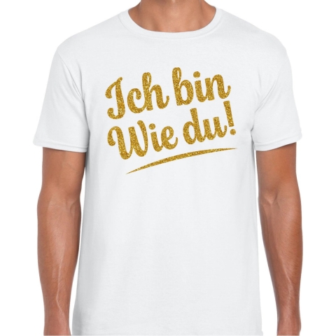 Verkleed T-shirt heren - Ich bin wie du! - wit - glitter goud - foute party 2XL -