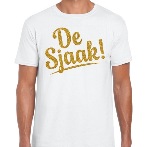 Verkleed T-shirt heren - De Sjaak! - wit - glitter goud - foute party XL -