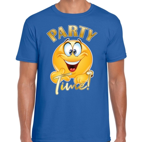 Foute party t-shirt voor heren - Emoji Party - blauw - carnaval/themafeest XL -