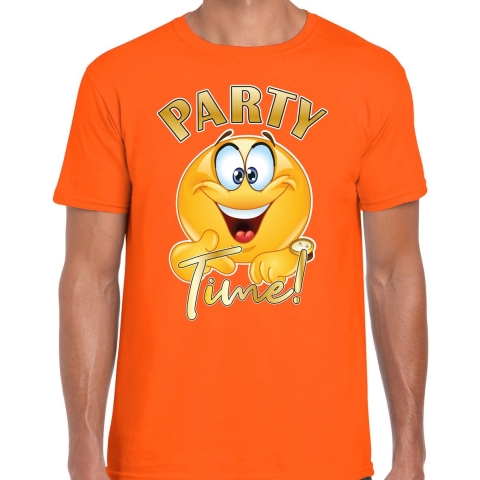 Foute party t-shirt voor heren - Emoji Party - oranje - carnaval/themafeest S -