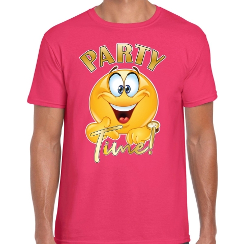 Foute party t-shirt voor heren - Emoji Party - roze - carnaval/themafeest L -